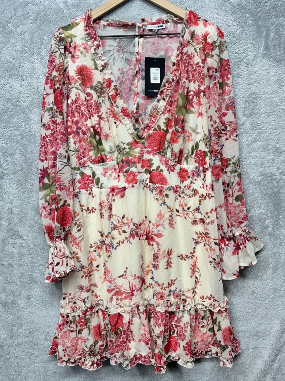Fashion Nova Dear Dolly Floral Ruffle Mini Dress 2X Pink Boho Cottagecore NWT - Picture 3 of 11